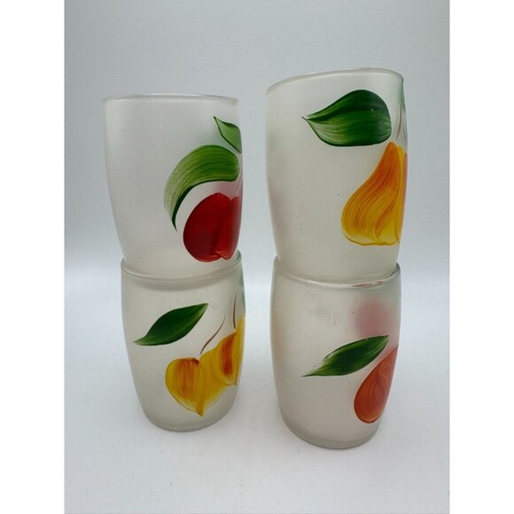 4 Bartlett Collins Gay Fad Handpainted Fruits juice glasses 3.25" Vintage - Picture 2 of 8